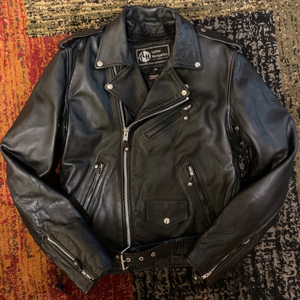 Leather Headquarters Thinsulated Black Leather Riding Jacket Sz 42